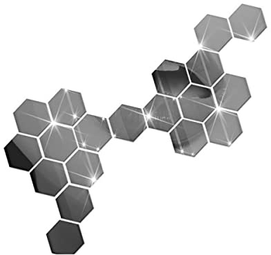 ZYWUOY ​24 Stück 3D Hexagon Spiegel Wandaufkleber Kunst Fliesen Aufkleber Home Wohnzimmer Dekor 46 x 40 x 23 mm