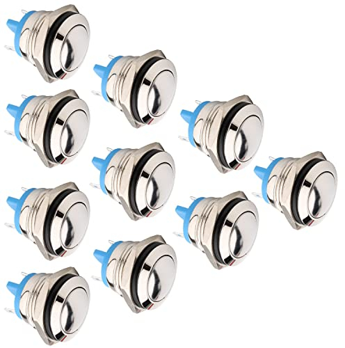 RUNCCI-YUN 10 Stücke 3V/12V/24V/36/48/110V/220V 16mm Momentan Metall Druckschalter Drucktaster Edelstahl Taste Hupenknopf Türklingel für Pkw, Lkw, Schiffen, Zündsystemen, Türklingeln(runder Kopf)