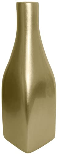 36cm Champagne Gold Ceramic Vase - Square Decorative Flower Bottle Neck Vase