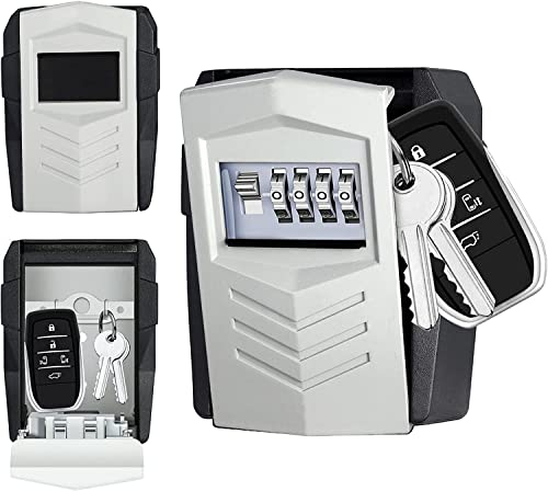 ZHEGE Schlüsseltresor, Schlüsselkasten mit Zahlencode mit Schlüssel Haken, Groß Schlüsselsafe Aussen für 10 Hausschlüssel, Autoschlüssel, Schlüsselbox mit Code für Draußen, Haus, Wohnung (Grau)