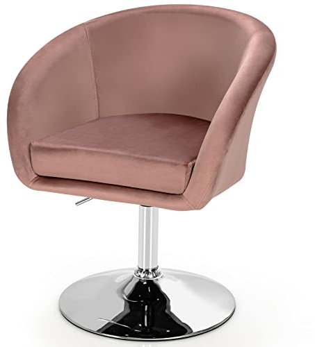 COSTWAY Chaise d'Appoint Pivotante en Velours, Fauteuil de Bureau sans roulettes Hauteur Réglable, Chaise Coiffeuse en Éponge Élastique, Base Galvanisée, Charge 125kg(Rose)