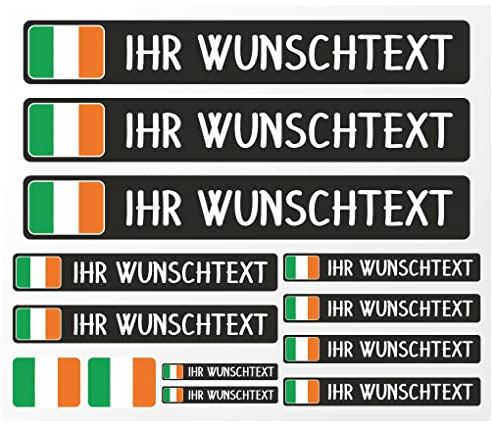 Samunshi® Namensaufkleber Set Irland Flagge - Name für Auto Motorrad Fahrrad Helm - Aufkleber Sticker personalisiert - Tuningaufkleber