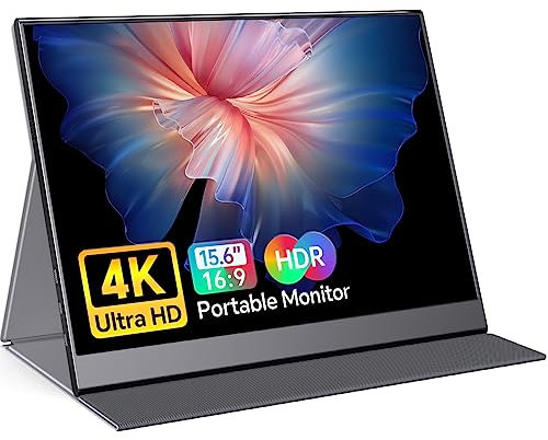 MNN 4K Portable Monitor 15.6 3840x2160 UHD USB-C HDMI Laptop Monitor, 100% Adobe RGB IPS Computer Gaming Display HDR Travel Monitor w/Speakers & Smart Cover for Laptop Xbox PS5 Switch PC Phone