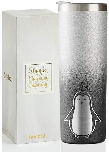 Onebttl Penguin Gifts Women Teens, Penguin Tumbler Penguin Lovers on Birthday, Mother's Day, Cute 20 oz Insulated Stainless Steel Tumbler w/ Lid & Straw - Glitter, Glitter Black - Penguin Silhouette
