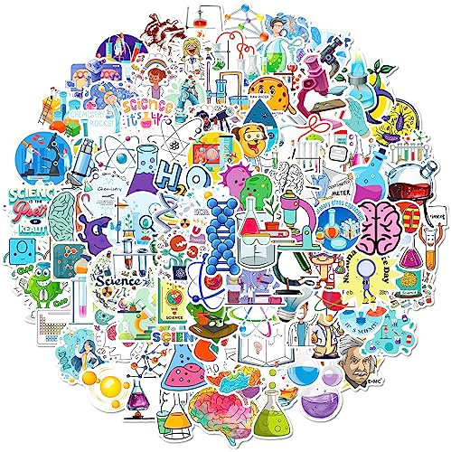 100Pcs Laboratory Stickers for Water Bottles Vinyl Waterproof Cute Cartoon Science Stickers for Kids Physical Chemistry Rewards Decals for Laptop Hydroflask Scrapbooking Journaling
