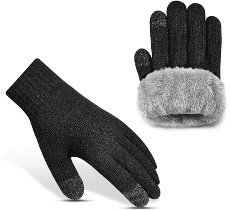 Xnova Guantes Mujer Invierno Térmicos de Forro Polar Suave Tactiles para Movil Smartphone Cálidos y Resistentes al Viento Antideslizantes Conducir Frio (Negro,L/XL)