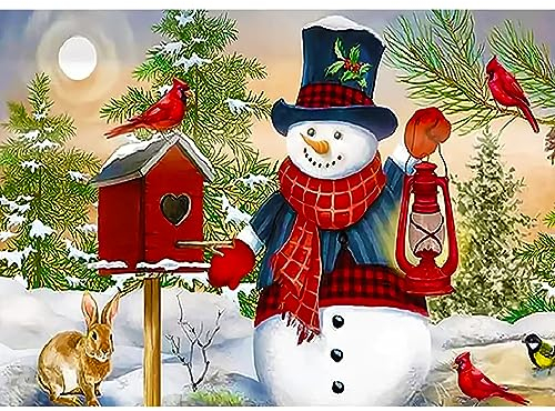 QENSPE 5D Diamond Painting Weihnachten Schneemann Diamant Painting Bilder Winter Tiere Diamond Art Erwachsene Full Diamant Kunst Malerei Stickerei Set Kreuzstich Bilder DIY Home Wand Dekor 30x40cm