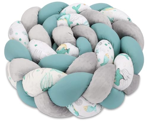 Totsy Baby Kuschelkissen Kinder Kissen Deko 200 cm - flauschig Dekokissen Kinderzimmer Kinderkissen Zierkissen geflochten Baumwolle Minky Wassertiere Blau