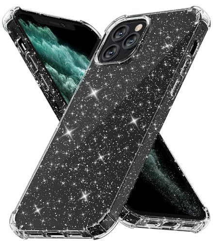 Svanove for iPhone 11 Pro Max Case Clear Glitter, Cute Sparkle Bling Sparkly Shiny Cover for Women Girly Aesthetic Design, Transparent Thin Slim Flexible Soft TPU Airbag Bumper, Non-Yellowing, Clear