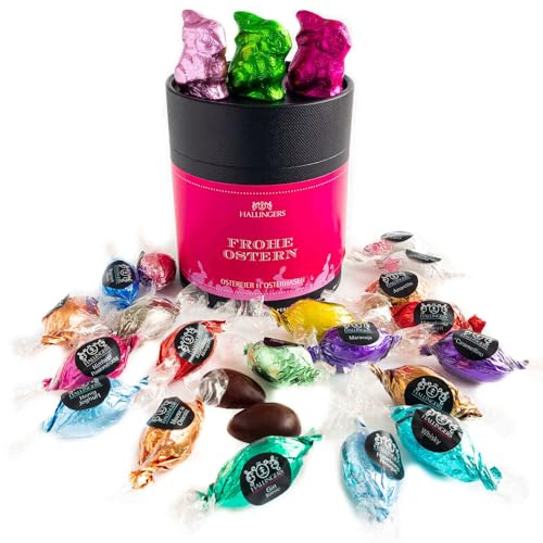 Hallingers Genuss Manufaktur Ostergeschenke für Osterkörbchen zu Ostern, Pralinen Ostereier & Osterhase teils mit Alkohol|Made in Bayern
