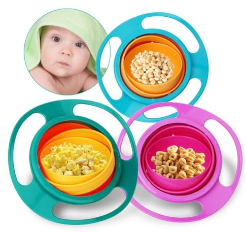 Fituenly Plato de alimentación para bebés de Grado alimenticio, Plato de Comida para bebés de PP, novedoso Cuenco Giratorio a Prueba de derrames de 360 Grados