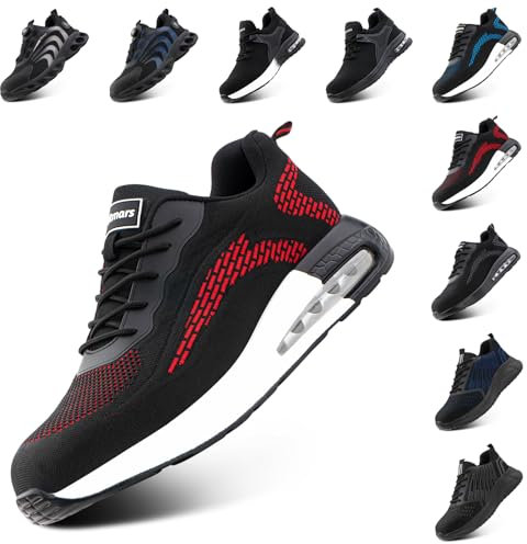 Hitmars Zapatos de Seguridad para Hombre Zapatillas de Seguridad Mujer Zapatos Trabajo s3 Calzado Seguridad Safety Shoes Calzado Trabajo Rojo EU 39