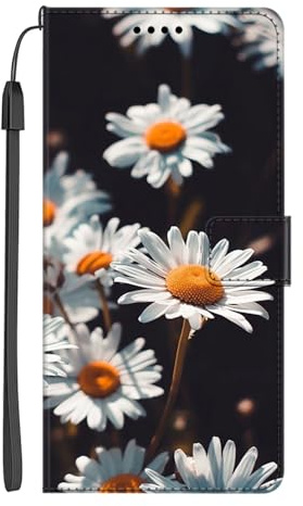EuoDuo Kompatibel mit Wiko View 5 / View 5 Plus Hülle zum Klappen PU Leder Handyhülle Handytasche mit Tier Motiv Magnet Klapphülle Flip Wallet Schutzhülle - Daisy Blümchen