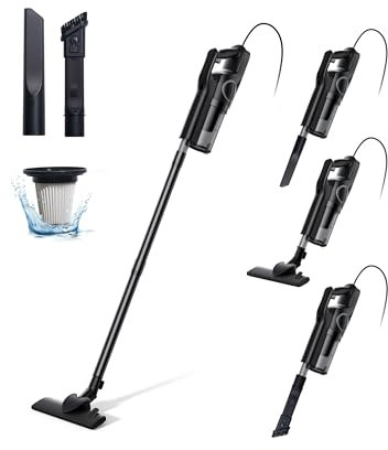 Linkifly Aspiradora con Cable, 20000Pa Succión Potente 600W Aspiradora Vertical, Cable de 5m, Aspirador Escoba Ideal para Alfombras y Suelos, Incluye 2 Accesorios y Enrollador de Cable