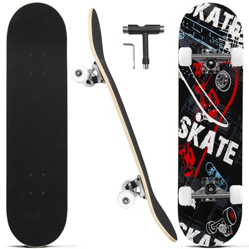 CAPARK Skateboards für Anfänger, Erwachsene, Jugendliche, Kinder, Mädchen, Jungen, 78,9 cm, 78,9 cm, 7-lagig, kanadischer Ahorn, Double Kick konkave Longboards (Street)