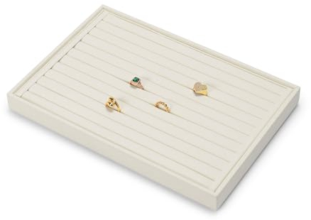 Oirlv Elegant Velvet Ring Tray Stackable Beige Ring Storage & Display Tray for Rings, Earrings, and Ear Studs, 35x24x3cm