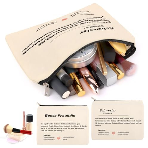 Kleine Kosmetiktasche, Kosmetiktasche Aus Segeltuch, Multifunktional Klein Schminktäschchen, Reise-Kulturtasche, Best Friends Geschenke, Geburtstag Beste Freundin