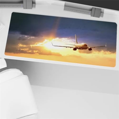 Gaming Mauspad, Mousepad Große Flugzeug Dämmerung Mauspad XXL 600x400x3mm Großes Schreibtischunterlage rutschfeste für PC, Laptop Verbessert Präzision und Geschwindigkei