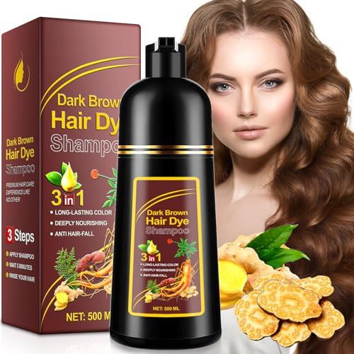 3-in-1 Herbal Hair Dye Shampoo, Herbal Hair Dye Shampoo Deeply Nourishing, Natural Dark Brown Hair Color Solution for Women & Men