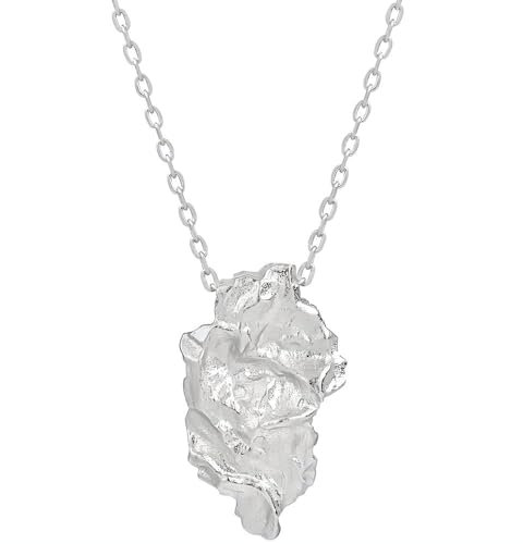NicoWerk Damen Silberkette gehämmert aus 925 Sterling Silber Rustikal Ausgefallen Eklatant Matt mit Struktur Glänzend Asymmetrisch SKE747