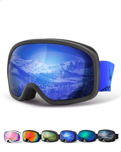 JetBlaze Skibrille Herren Damen Unisex OTG Skibrille für Brillenträger Schneebrille Anti Nebel UV Schutz Snowboardbrille Ski Goggles für Skifahren Kompatibler Helm Sphärisch Verspiegelt Blaue Linse