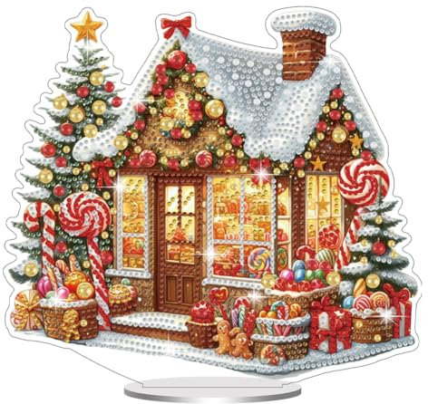 Starnearby DIY Diamond Painting Weihnachten Tisch Deko, 5D Diamant Painting Weihnachten Neu, Diamond Painting Winter Stehend Kunst Set für Anfänger Hausgeschenk Deko (Winterhaus)