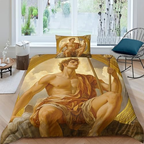 RIAVBAODG Apollo 3D Gedruckt Bettwäsche Set Greek Gott 2 Teilig Microfaser Kuschelig Bettbezug Luxus Modern Mit Reißverschluss Für Erwachsene Und Kinder Single（135x200cm）