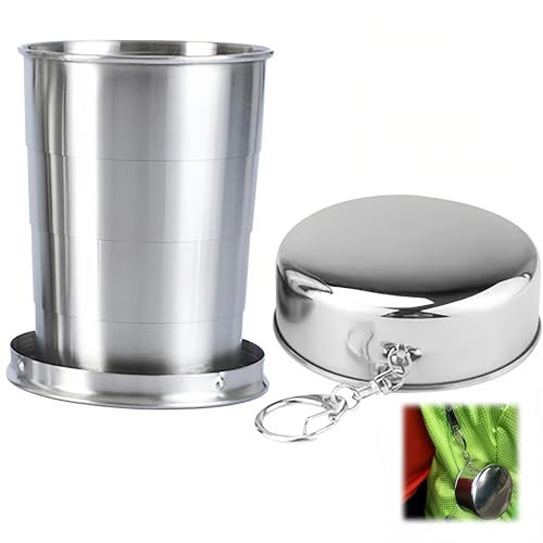WizeFolk 450 ml Taza plegable de acero inoxidable, taza de agua plegable, viaje con metal para exteriores, viajes, camping, senderismo
