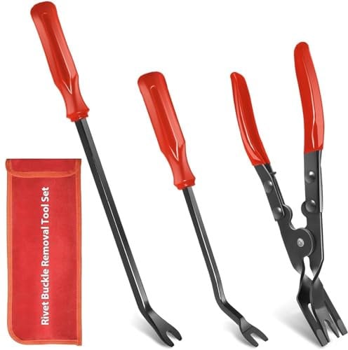 Clip Removal Tool, Clip Pliers Set Fastener Remover, Auto Clip Pliers Set and Fastener Remover, Car Trim Rivet Removal Pry Tool Repair Kit with Storage Bag(Red,Size:3Pcs)