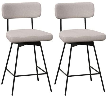 COSTWAY 2 er Set Barhocker drehbar, Barstuhl gepolstert mit Rückenlehne & Fußstütze, 63,5 cm Sitzhöhe, Küchenstuhl mit Metallrahmen, Tresenhocker modern für Küche, Esszimmer (Beige)