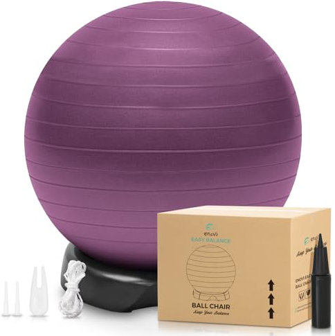 ENOVI EasyBalance Gymnastikball, Pezziball, Sitzball mit Sockel und Pumpe, 65cm, Amethyst Lila