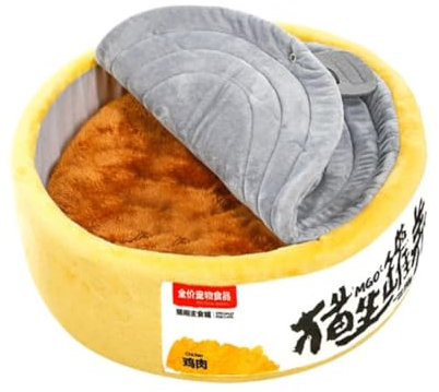 ＡＷＨＡＯ Can-shaped Cat Bed, Ramen Bowl, Cat Bed with Reference, Autumn Winter, Cute Cave with Non-slip Floor