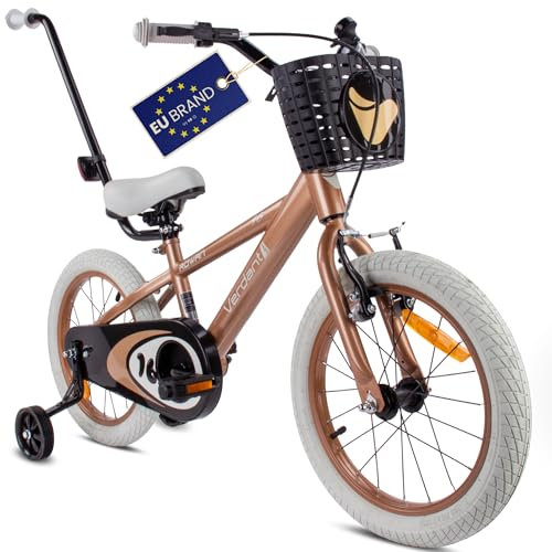 sun baby Kinderfahrrad 16 Zoll Jungen Verdant Bike Leicht Stützräder mit Schubstange ab 2-6 Jahre BMX Fahrrad Kinder (Cappuccino, 16 Zoll)