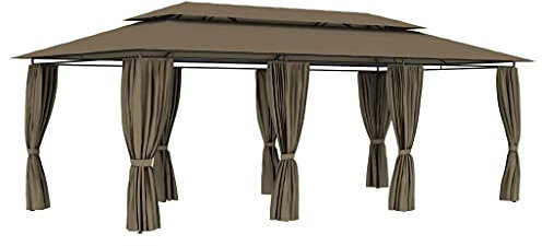 Pavillon mit Vorhängen 600x298x270cm Taupe 180g/m²