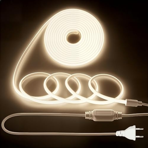 YeahBoom 5M COB LED Streifen,220V Direktanschluss mit Eurostecker,Natürliches Licht 4000K,Hohe Dichte Flexibler Wasserdicht LED Strip,für Schlafzimmer Schrank Zuhause Party Dekoration