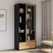 Forte MOKKARO Vitrine R 85, Vitrinenschrank mit Glastür, Regalböden und Schublade, Holzwerkstoff, Mauvella Eiche Dekor/Schwarz, 84,7 cm breit, 190,5 cm hoch, 42 cm tief