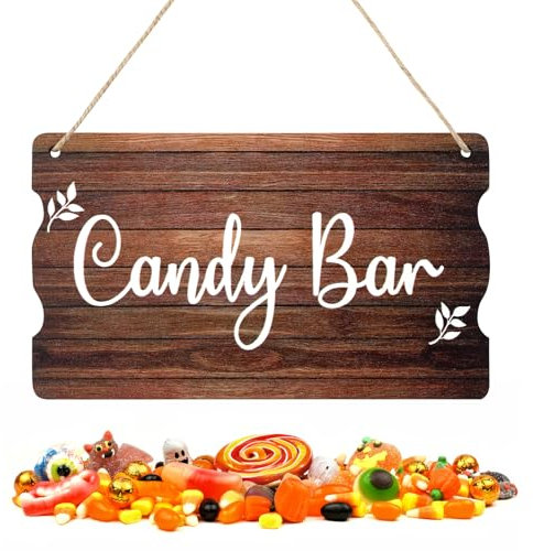 Candy Bar Schild,Vintage Stil Candybar Deko,Holzschriftzug Candy Bar Zubehör,Candy Bar Tischdeko für Hochzeit Geburtstag Candybar Party usw (18 x 10.5 x 0.5 cm)