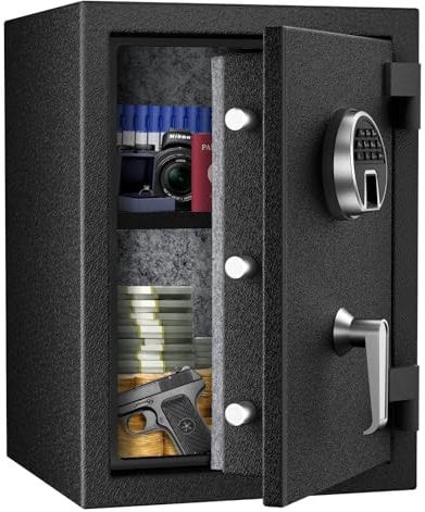WASJOYE Biometrischer Feuerfester Tresor, Fingerabdruck Möbeltresore mit Digitale Tastatur und Typ-C-Aufladung, Safe Wasserdicht für Dokumente & Bargeld, Tresor für Zuhause, Hotel, Büro, 40L
