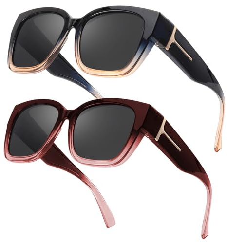 Myiaur 2 Pack Überzieh Sonnenbrille Damen Polarisierte UV400 Schutz | Oversized Rahmen, Sonnenbrille für Brillenträger, für Autofahren & Freizeit