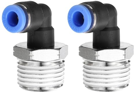 sourcing map 90 raccords à pousser pour connecter 1,3 cm NPT x 6 mm ID 2 | Filetage mâle, raccord coudé, tuyau d'air pneumatique, pour tuyau d'eau, gaz, huile