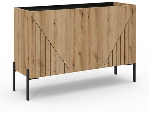 xonox.home - Sideboard Neo 122x81x40 cm in Evoke Eiche und schwarz - Beischrank Highboard Anrichte Schrank - funktional pflegeleichte Oberfläche
