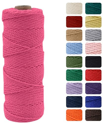 MOMAHUA 3mm Cotone Macramè 100% Naturale,Rosso Rosa 100m Filato Non Sbiancato Senza Chimici per DIY, Bomboniere, Decorazioni - Cordame in Cotone per Crafts