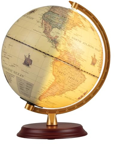 Goplus 8 Inch Illuminated World Globe, Night Light up Globe Lamp with Wooden Stand and HD Map for Adults Home Office, Desktop Decoration (Bronze)