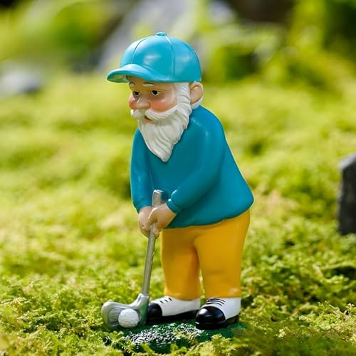 PAEFIU Golf-Gartenzwerg Statue, Gartendeko Figuren, Lustige Zwerg Ornamente, Harz Outdoor-Dekoration, Zwerg Skulptur für Rasen, Blumenbeet, Schreibtisch, Heimbüro, Golf Liebhaber Geschenk