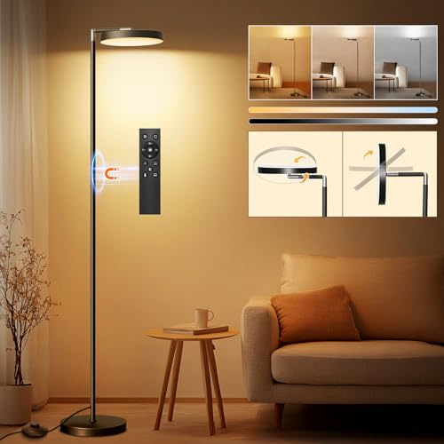 24W LED Stehlampe Wohnzimmer, 2600LM Deckenfluter Led Dimmbar mit Fernbedienung, 2700K-6500K Standlampe 163cm, Leselampe Stehlampen Schwarz 1H Timer und Memory-Funktion für Schlafzimmer,Büro