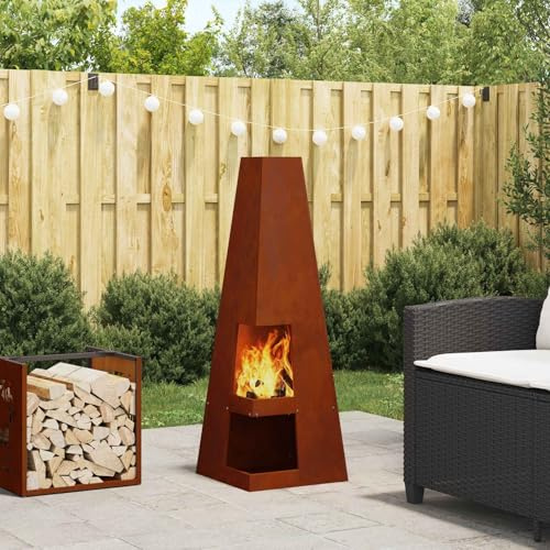 Mokuyary Braune Glut, 35 x 35 x 100 cm, Corten-Stahl, Feuerschale, multifunktional, für Garten, Heizung, Terrasse, Camping