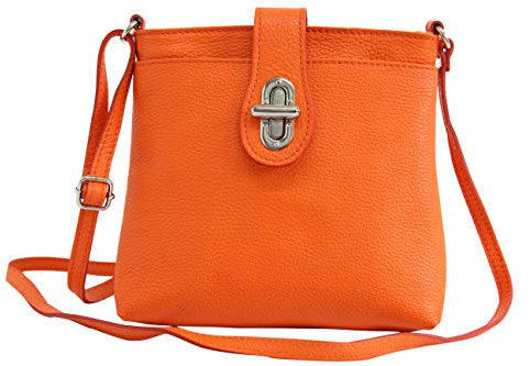 AMBRA Moda Damen echt Ledertasche Handtasche Schultertasche Umhängtasche Citybag Girl Crossover GL007 (Orange)