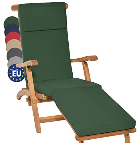 Beautissu Auflage für Deckchair LoftLux DC 175x45x5cm Luxus Polsterauflage für Gartenliege Auflage Liegestuhl Polster - Bezug Abnehmbar - Gartenmöbel Kissen Grün