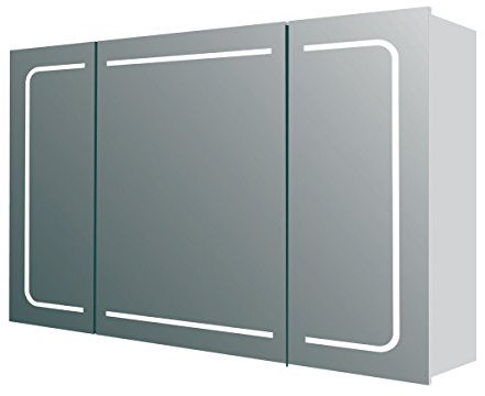 The Bath People Mias Triple Door LED Mirrored Wall Cabinet, Silver