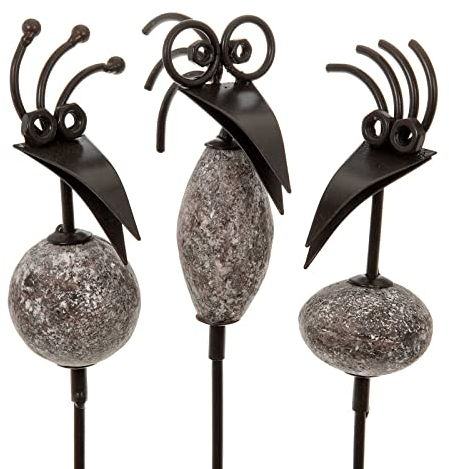 SIDCO Gartenstab 3 x Gartenstecker Vogel Metall Pflanzstecker schwarz Garten Deko